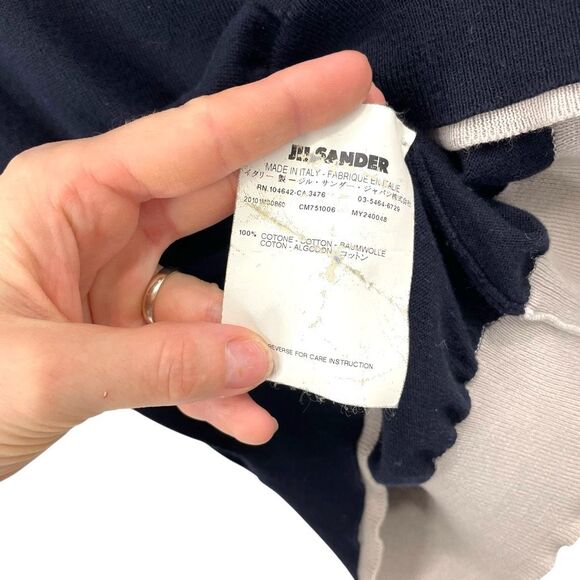 Jill Sander cotton contrast trim Sweater Size 44 navy blue made in Italy - Picture 8 of 10